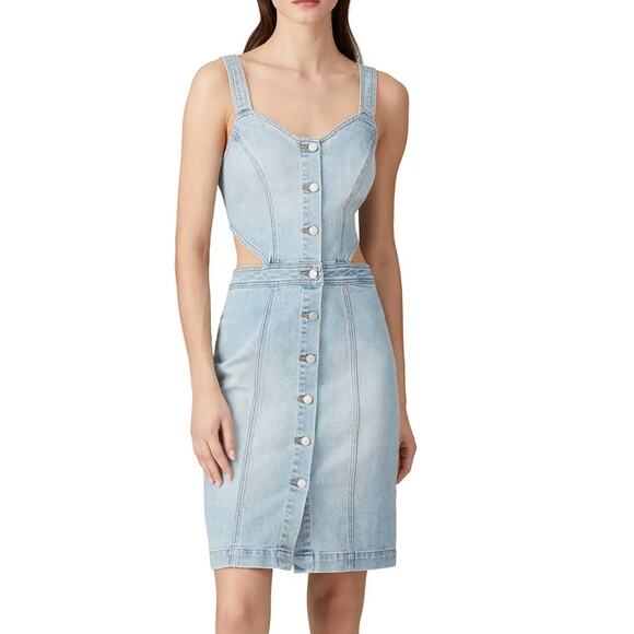 BlankNYC Denim Mini Dress XS Jean Western Cut Out Button Up Sleeveless $128 - Picture 1 of 10